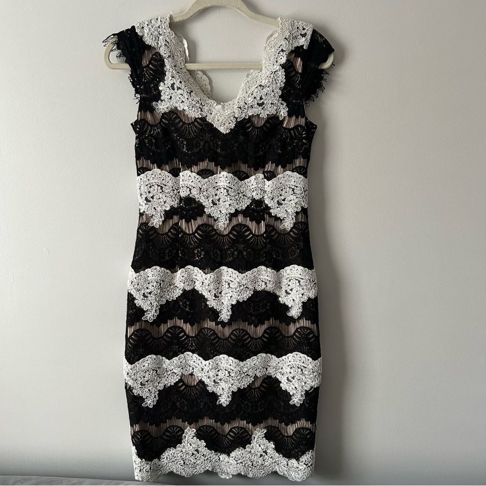 Antonio Melani black and white lace sheath midi dress 4